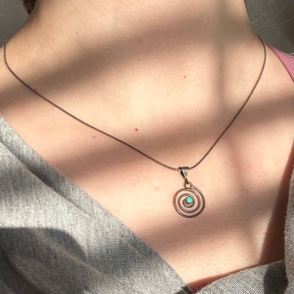 Jewelry - Silver and turquoise spiral pendant necklace